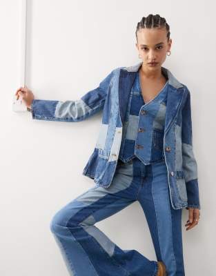 Wrangler Patchwork Denim Blazer In Blue
