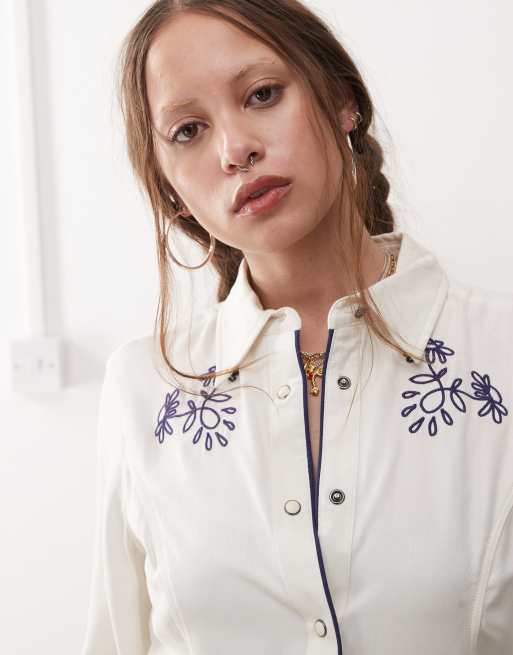 Wrangler piped western shirt in white