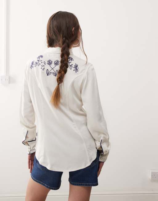 Wrangler piped western shirt in white