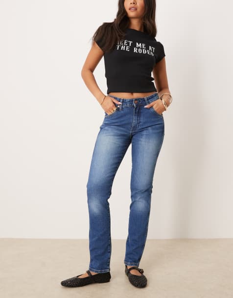 Wrangler Piper skinny fit jeans in midwash blue