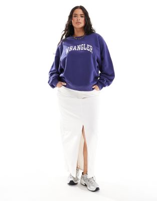 Wrangler Plus Wrangler plus crew neck logo sweatshirt in blue-Navy