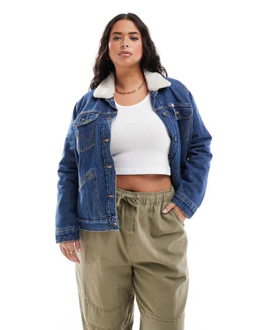 Wrangler Plus Giacca di jeans blu intenso con fodera in pile ASOS