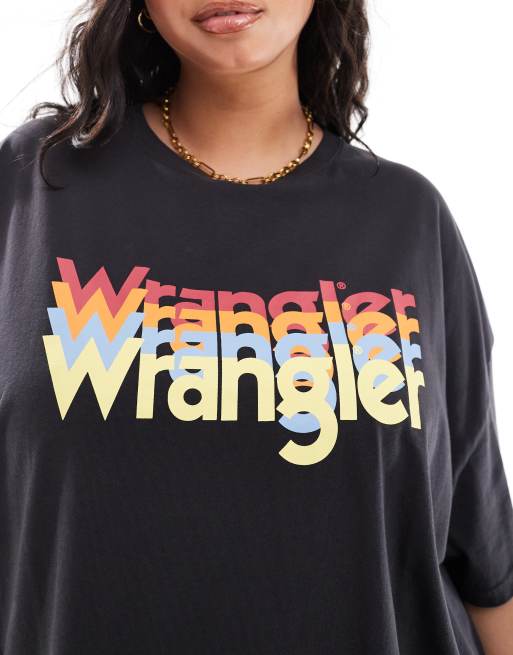 Wrangler Plus - Girlfriend T-shirt met retro logo in vervaagd zwart, 2 van 4
