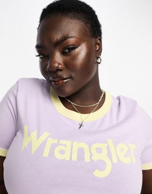 Wrangler Plus ringer tee with logo in pastel violet
