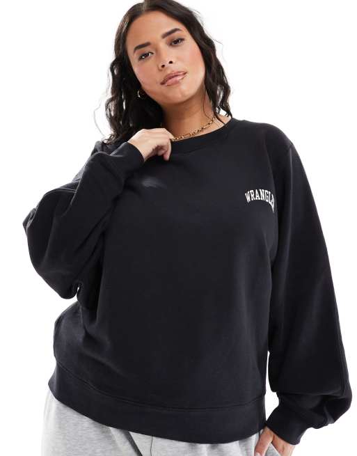 Wrangler - Plus - Sweatshirt met ronde hals en klein logo in vervaagd zwart