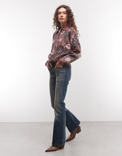 Wrangler Polo-Pullover mit Ranch-Blumenmuster in Rosa, 3 von 4