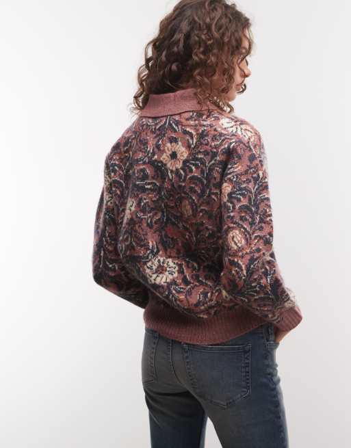 Wrangler Polo-Pullover mit Ranch-Blumenmuster in Rosa, 4 von 4