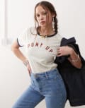 [Wrangler] Wrangler pony up print ringer t-shirt in vintage white XS Vintage White