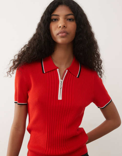 Wrangler quarter zip knitted polo in red and black - view 1