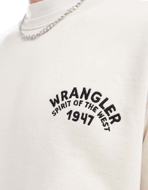 Wrangler - Råhvid sweatshirt med afslappet pasform og cowboy-print på ryggen, 2 af 4