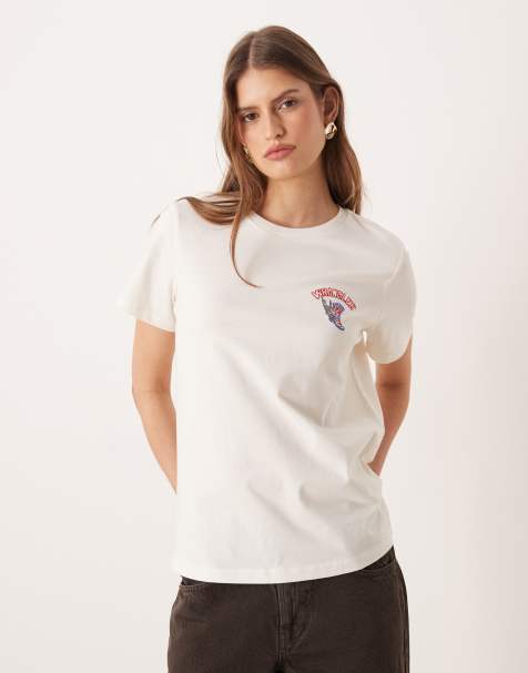 Wrangler - Råhvid T-shirt med lille cowboygrafik - view 1