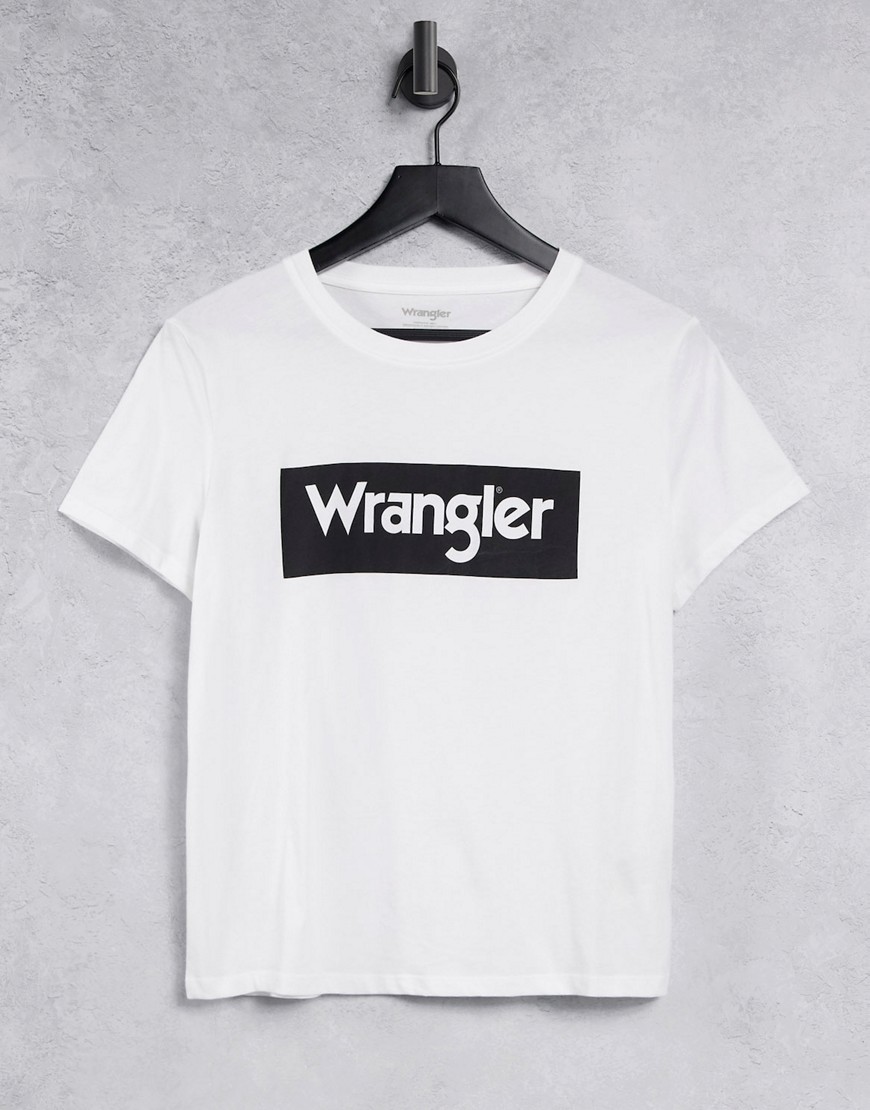 Wrangler regular fit box logo tee in off white