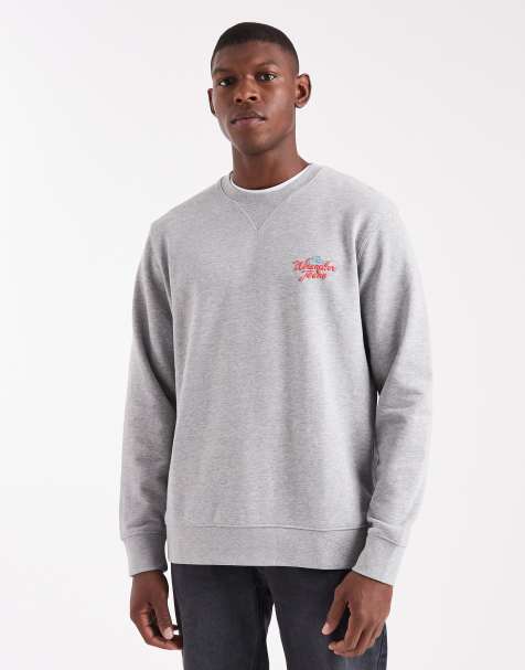 Wrangler – Relaxed Fit Sweatshirt in meliertem Grau mit Logoprint - view 1