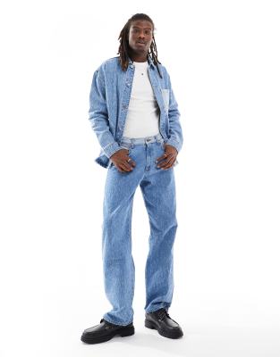 Wrangler relaxed straight baggy fit acid wash jeans in light wash co-ord-Blue