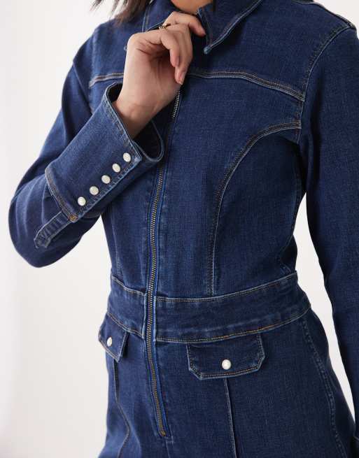 Wrangler - Retro-catsuit i denim med mørkeblå vask, 2 af 4