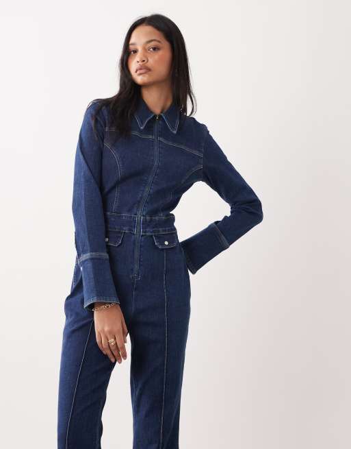 Wrangler - Retro-catsuit i denim med mørkeblå vask, 4 af 4