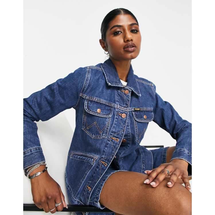 Wrangler retro denim jacket in river stone mid blue wash | ASOS