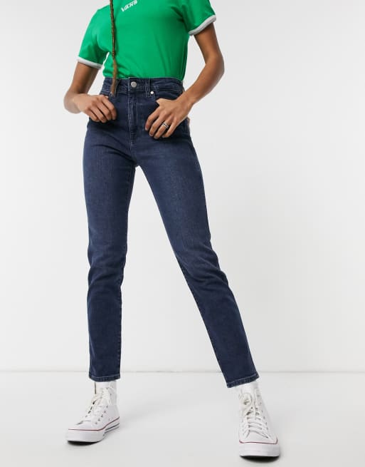 Wrangler Retro high rise slim mom jeans in washed dark blue | ASOS