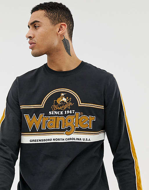 Wrangler retro logo long sleeve top in faded black | ASOS