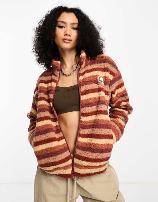 Wrangler retro striped sherpa jacket in orange stripe