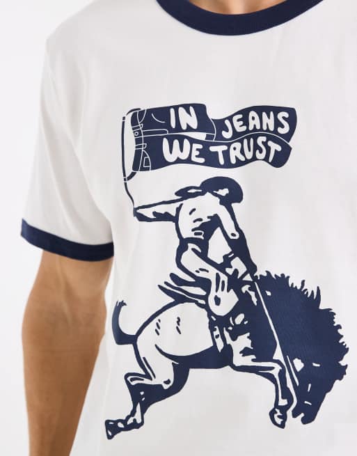 Wrangler – Ringer-T-Shirt in getragenem Weiß, 5 von 5