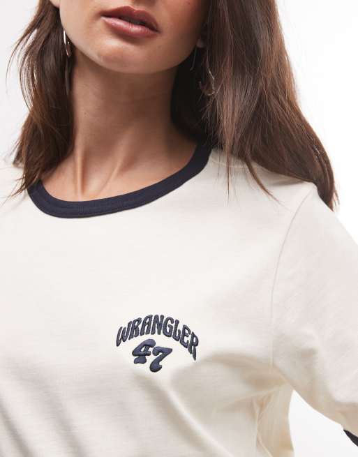 Wrangler ringer t-shirt in off white, 2 of 4