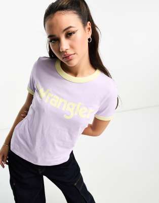 Wrangler Ringer Tee With Logo In Pastel Violet-purple