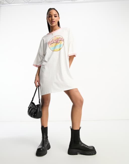 Wrangler - Robe t-shirt oversize avec bordures contrastantes - Blanc