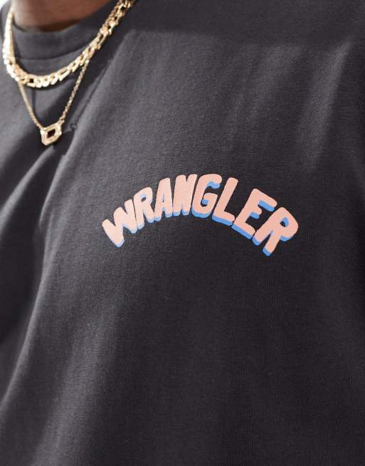 Wrangler rodeo logo back print relaxed t-shirt in washed black | ASOS
