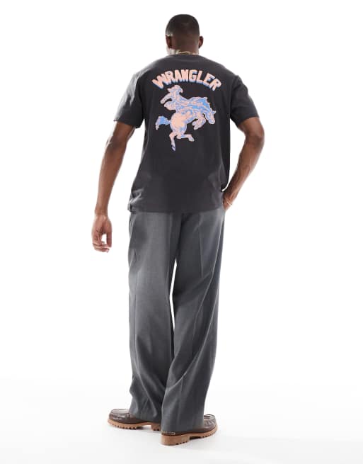 Wrangler rodeo logo back print relaxed t-shirt in washed black | ASOS