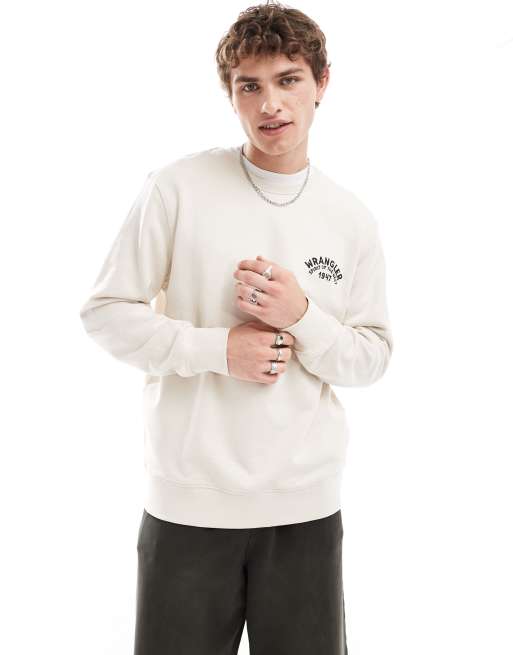 Wrangler - Ruimvallend sweatshirt met cowboyprint op de achterkant in gebroken wit, 3 van 4
