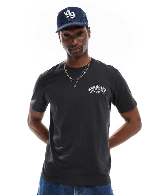 Wrangler - Ruimvallend T-shirt met cowboyprint op de achterkant en wassing in zwart