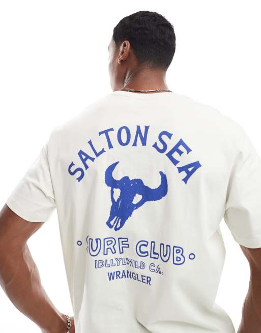 Wrangler - Ruimvallend T-shirt met Surf Club-print op de achterkant in gebroken wit