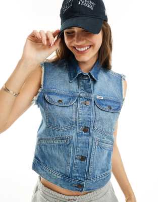 Wrangler - Schmal geschnittene Jeansweste in mittlerer Waschung-Blau