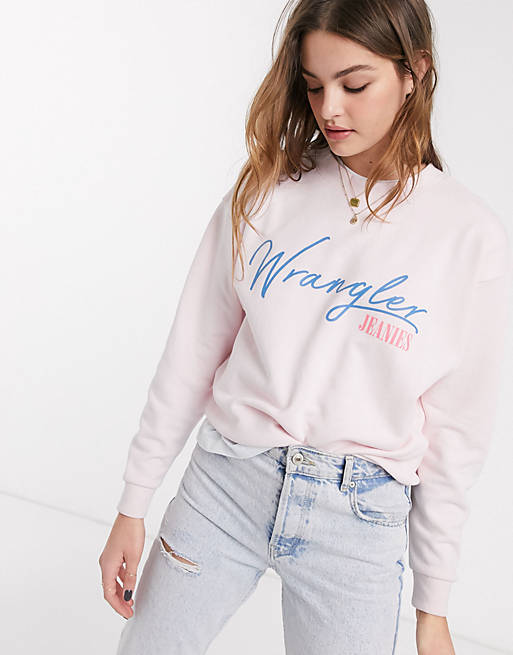Wrangler script logo sweatshirt in pink | ASOS