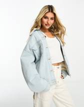 Topshop denim borg balloon jacket in grey | ASOS