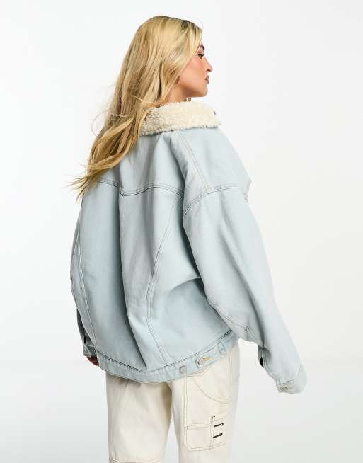 Sherpa lined denim coat in Light Wash