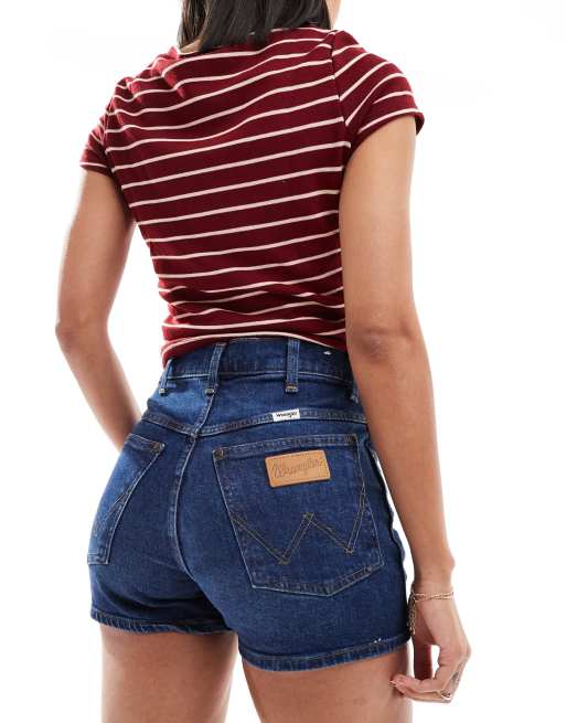 Wrangler - Short en jean à taille haute style festival - Bleu foncé