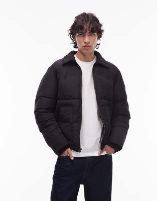 Wrangler short puffer jacket with collar in black
