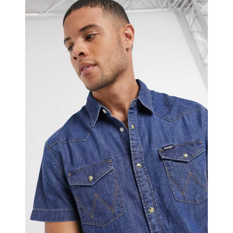 Wrangler Short Sleeve Denim Shirt Dress in Blue