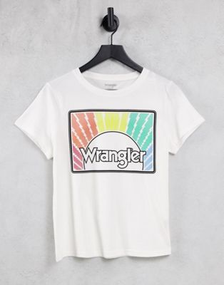 Wrangler short sleeve rainbow graphic tee in off white