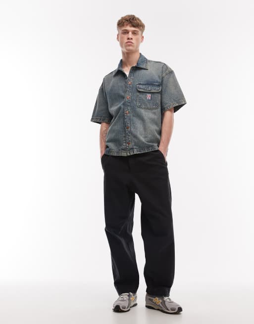 Wrangler short sleeve resort overshirt in black, 2 of 5