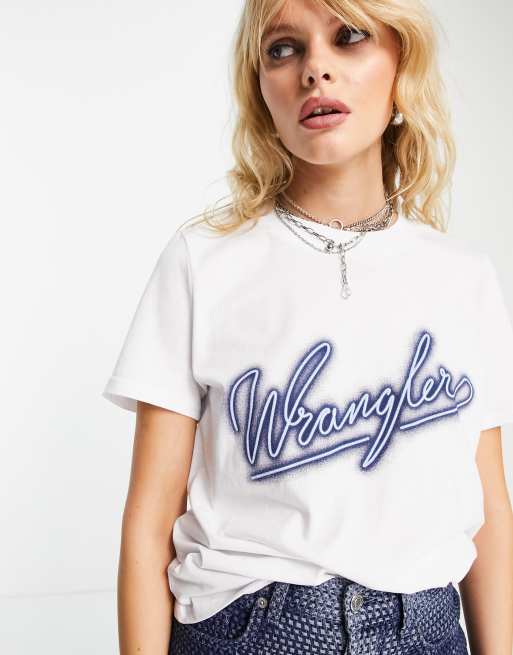 Wrangler short sleeve retro logo t-shirt in white | ASOS