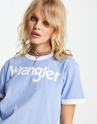 Wrangler short sleeve ringer t-shirt in della robia blue