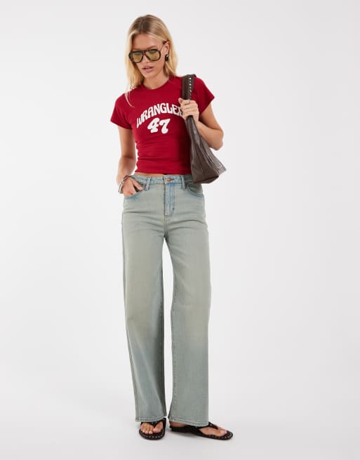 Wrangler shrunken band tee in red, 2 of 4