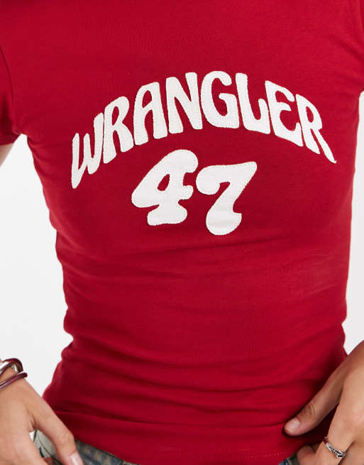 Wrangler shrunken band tee in red, 3 of 4