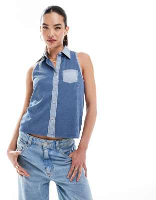 Wrangler sleeveless jersey shirt in blue