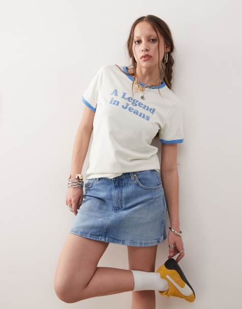 Wrangler slogan ringer t-shirt in vintage white and blue - view 1