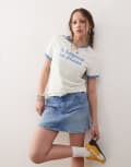 [Wrangler] Wrangler slogan ringer t-shirt in vintage white and blue XS Vintage White
