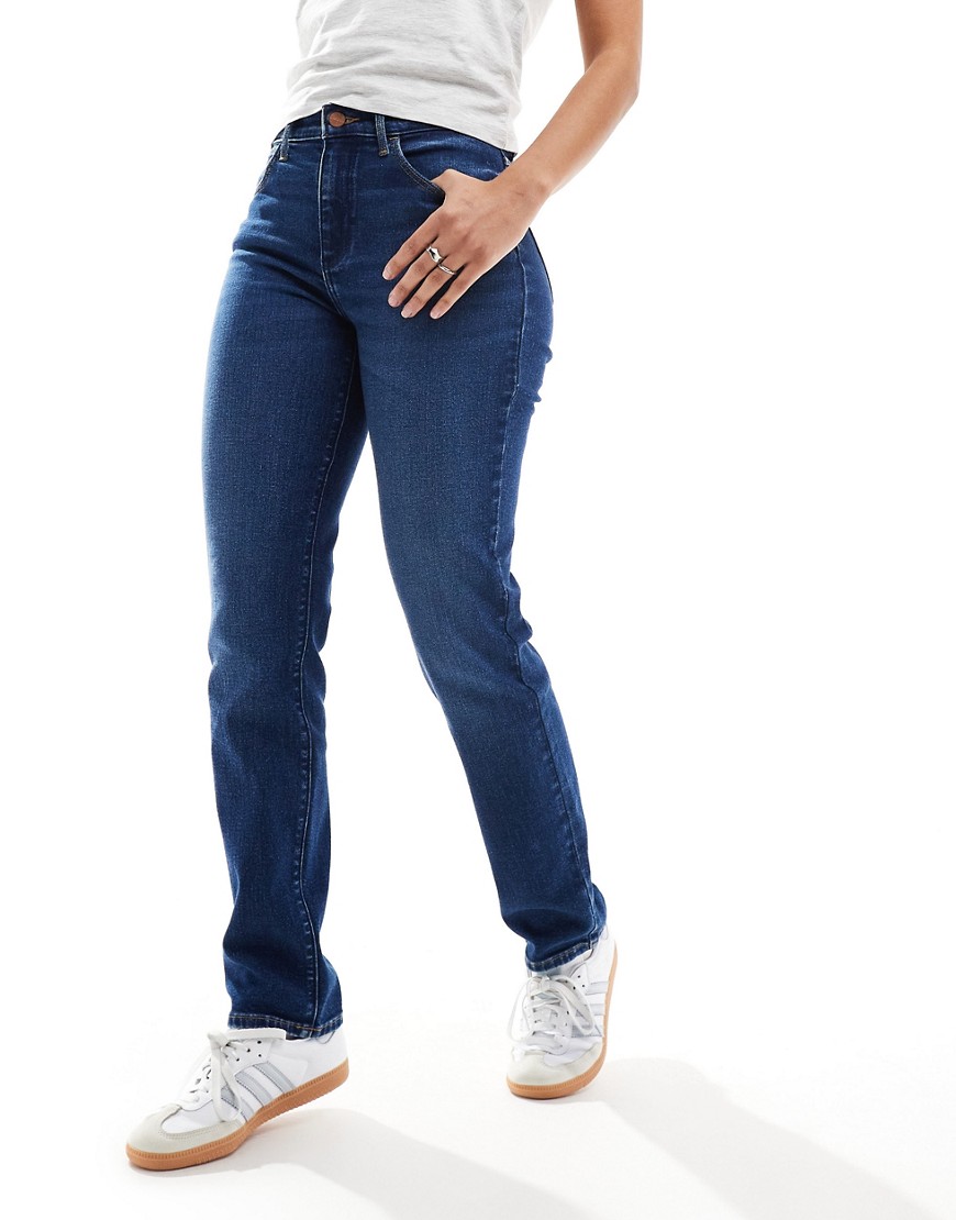 Wrangler straight fit jeans in dark vintage wash-Navy